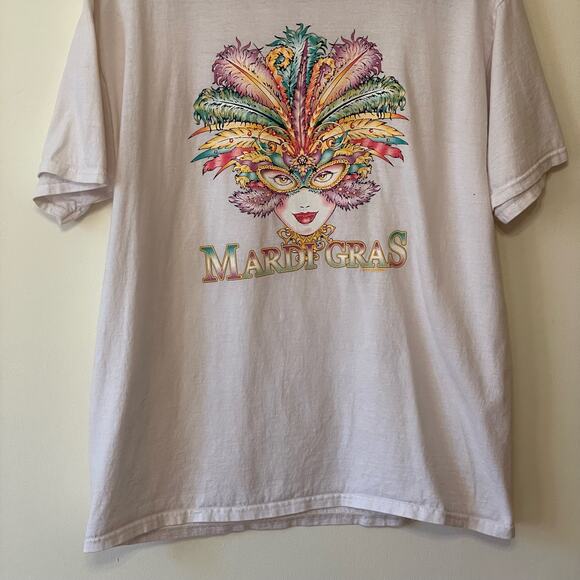 Mardigras Fruit of the Loom L short sleeve t-shirt feather mask party white - Picture 3 of 7